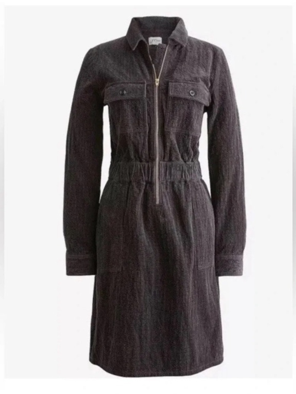 J. Crew Zip-Front Cinched Dress in Black Corduroy